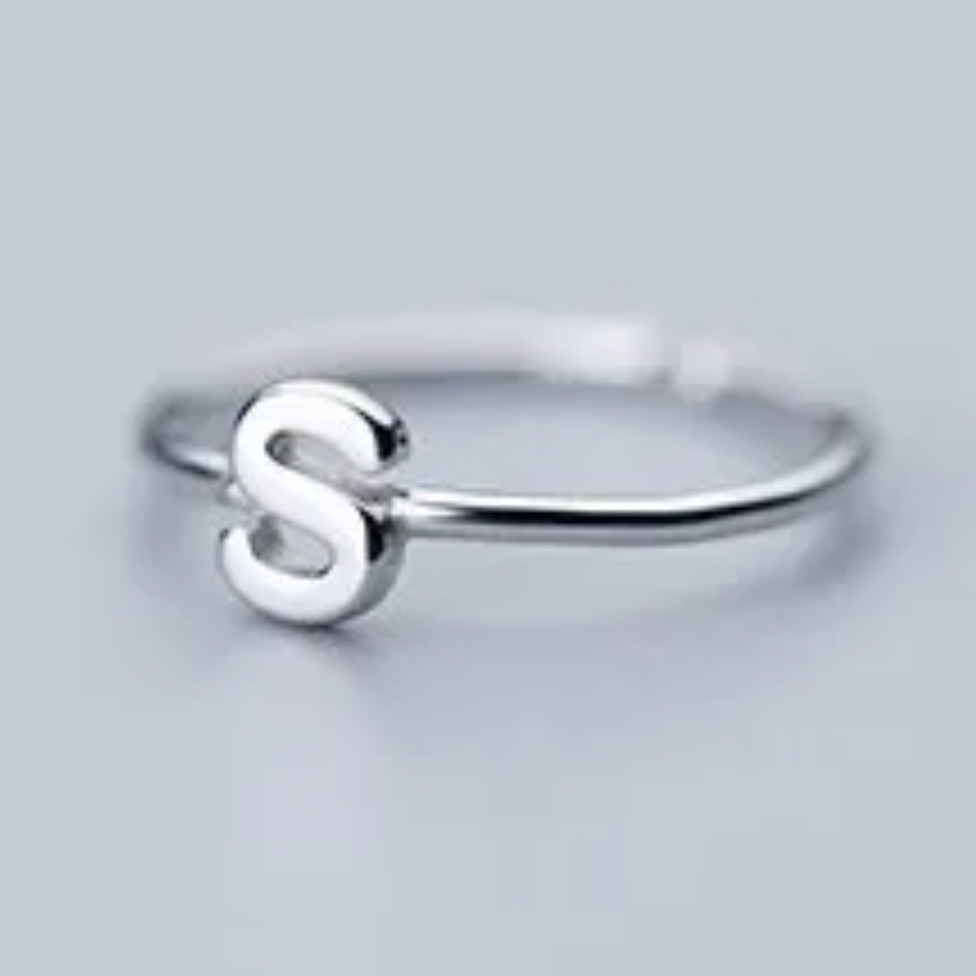 925 Sterling Silver Adjustable Stackable Initial Ring, Os - S